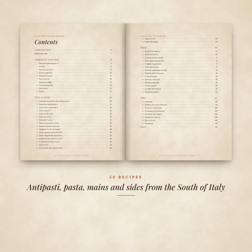 The table of contents: 50 recipes in 4 chapters